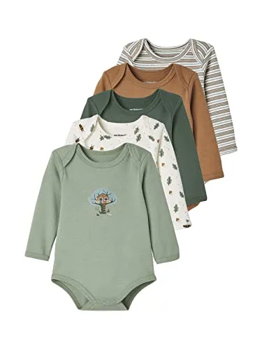 Vertbaudet 5er-Pack Baby Langarm-Bodys, Schlupfform Oeko-Tex pack dunkelkhaki 86