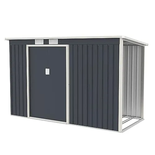 Juskys Metall Gerätehaus M mit Holzunterstand - Robustes Gerätehaus aus feuerverzinktem Stahlblech mit Schiebetür und Lüftungsgitter; ideal für die wetterfeste Aufbewahrung von Gartengeräten und Brennholz.