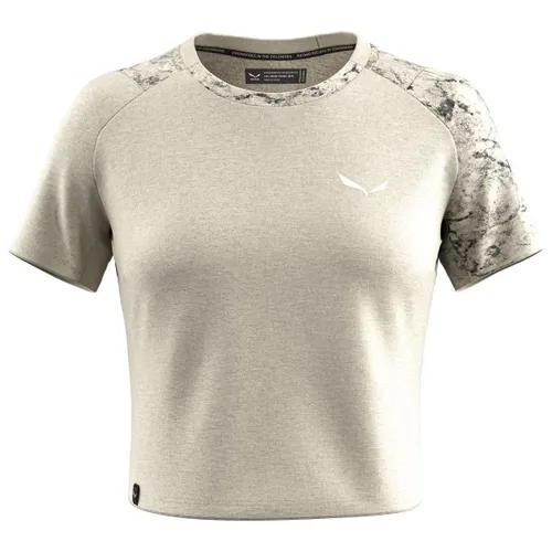 Salewa Women's Lavaredo Hemp Crop T-Shirt - Funktionsshirt für Klettersport - Stylisches Damen-Crop-T-Shirt in Beige/Grau, ideal für Sportklettern und Bouldern. Hergestellt aus 55% Acetat und 45% Baumwolle für höchsten Tragekomfort.