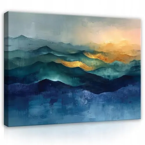 WallArena Leinwandbild Gebirge 120x80 cm in blau von Wallarena