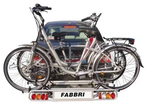 Fabbri 6201981 - AHK Elektro-Bike Exklusiv Deluxe - Fahrradträger mit Lift- und Absenkautomatik, hochklappbar und aus Aluminium, umgerüstet zum Skiträger für vielseitige Nutzung.