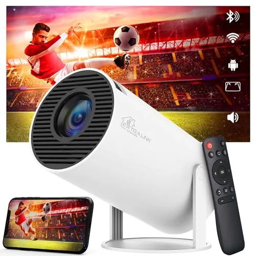 Extralink Mini Beamer 4K, Heimkino Projektor mit 200 ANSI, Android 11, Automatische Trapezkorrektur, Quad-Core ARM Cortex-A53, 1 GB RAM und 8 GB ROM, WiFi, Bluetooth, Vertikale Drehung um 180°