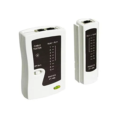 Goobay 68856 Netzwerktester LAN Tester / Leitungstester RJ45 - RJ11 - RJ12 - ISDN - CAT5 - CAT6 / Netzwerk Kabeltester / Netzwerk Tester / Netzwerk Messgerät / Weiß
