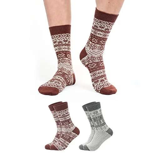 FOOTNOTE 2 Paar Winter Socken mit 40% Wolle für Damen & Herren im Norweger Design druckfreie feine Strickung ohne Fusseln für warme Füße Größe: 36-39