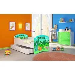 ACMA I Jugendbett Kinderbett Junior-Bett Komplett-Set mit Matratze Lattenrost Weiß 30 Dino 180x80 + Bettkasten - Weiß