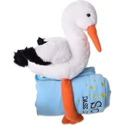 TE-Trend Kuscheltier Storch 38cm Plüschtier Stofftier mit Decke 100x80cm - Weiß