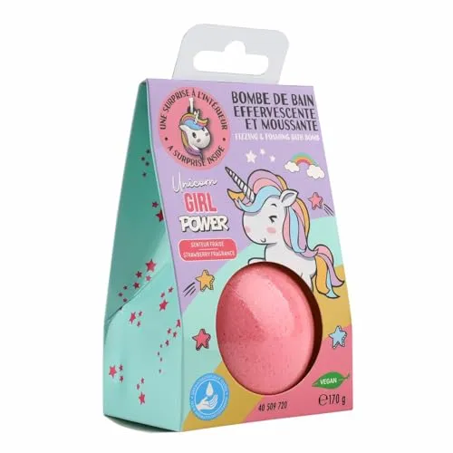 Home-Flair Einhorn Badebombe - große Badekugel - Rosa 170g Schaum-Effekt - VEGAN - mit Überraschungsanhänger (Einhorn, 1 Kugel)