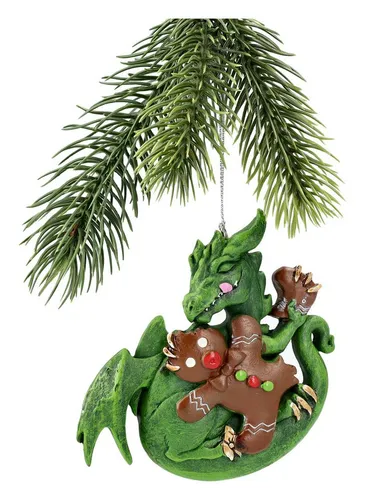Figuren Shop GmbH Christbaumschmuck Weihnachtsbaumschmuck - Drache mit Lebkuchen - Lustige Weihnachtsdeko (1-tlg)
