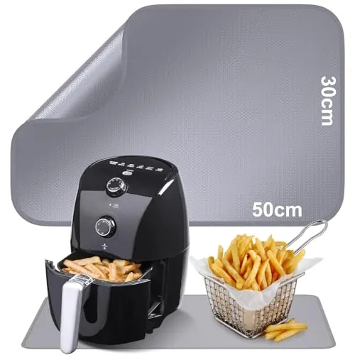 Feuerfeste Unterlage | Glasfasersilikon-Feuerschutzmatte für Tischplatte | Hitzebeständige Matte für Luftfritteuse | Feuerfeste Unterlage Kaffeemaschine | Anti-Rutsch Wasserdichte (Grau, 30 x 50 cm)