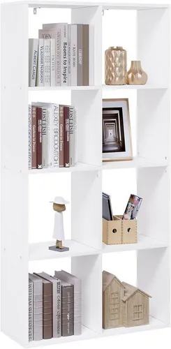 Woltu Bücherregal, Raumteiler mit 4 Ebenen und 8 Fächern, Weiß