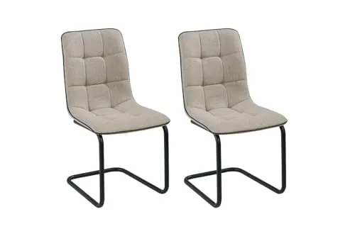 Home4You Esszimmerstuhl 2er Set - Braun - Webstoff - Metallgestell - Schwingstuhl Küchenstuhl Freischwinger Polsterstuhl