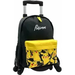 Pokémon Unisex Kinder Trolley Rucksack Pikachu mit 4 Drehrollen - Schulranzen mit Pikachu-Design, ideal für Gaming-Liebhaber. Bietet vielfältige Fächer und ausreichend Platz (42 x 31 x 13,5 cm) für Schulmaterialien!
