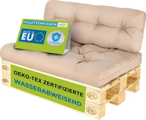 Pillows24 - Palettenkissen wasser- und UV-beständig - 2ER SET | Polster für Europaletten 120x80 - Palettenmöbel - Outdoor/Indoor, Cappuccino