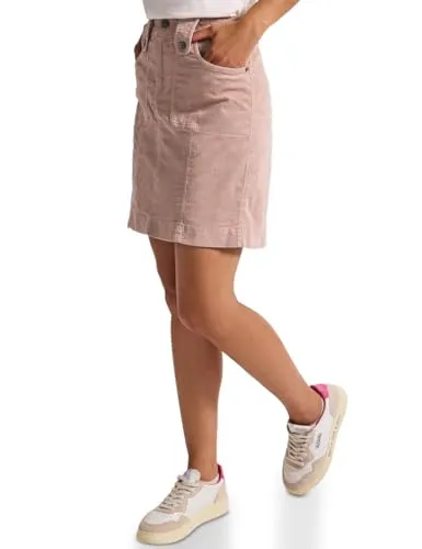 Street One Feincord Rock Faded Rose 38 - Röcke für Damen, knielanger Feincordrock in Faded Rose mit aufgesetzten Taschen und stylishen Gürtelschlaufen – perfekt für einen lässigen Look!
