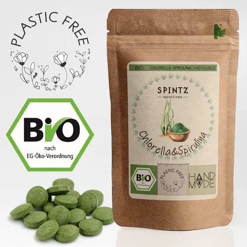 400g Bio Spirulina Chlorella Presslinge 500 mg je Tab | 800 Algen Tabletten