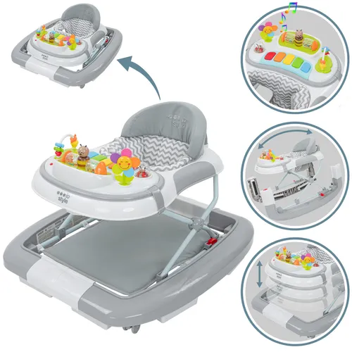 ib style 5in1 Lauflernhilfe Wave, Grau - Lauflernhilfen mit 5 Funktionen: Babywalker, Schaukelfunktion, abnehmbares Spiel-Cockpit und höhenverstellbar – ideal für Babys ab 6 Monaten.