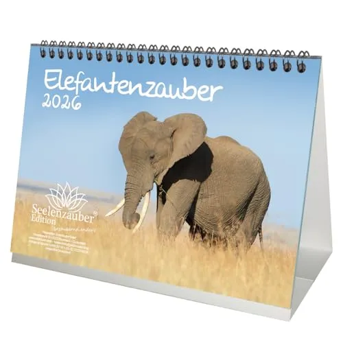 Elefantenzauber DIN A5 Tischkalender für 2026 Elefanten - Seelenzauber