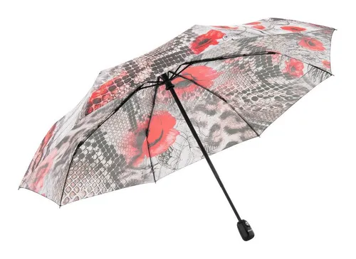 Doppler Damen Regenschirm Serpent - Taschenschirm mit Auf-Zu-Automatik - Taschenschirm für Damen mit stilvollem Mohnblumen-Design, leicht und stabil, ideal für jede Wetterlage und immer ein echter Hingucker.