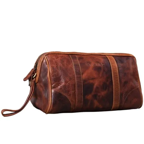 STILORD 'Charles' Kulturtasche Leder Groß - Vintage Design für Herren und Damen - Kulturtasche aus hochwertigem Rindsleder mit cleveren Verstaufunktionen und praktischem Henkel, ideal für Reisen und das Badezimmer.
