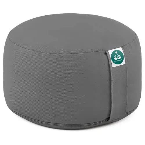 Present Mind Yogakissen Rund Extra Hoch (Sitzhöhe 20 cm) - Farbe: Grau - Yogakissen Meditationskissen Hoch - Hergestellt in der EU - Waschbarer Bezug - 100% Natürliches Yoga Sitzkissen