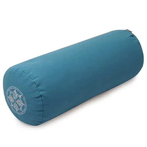Yogishop Yoga-Bolster rund - Vintage - Organic Cotton - Yoga-Augenkissen aus 100% Bio-Baumwolle, zylindrisch und ideal für Komfort und Unterstützung bei Yoga-Übungen. Größe: 62 x 21.5 cm, Farbe: Marine blau.