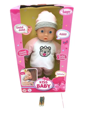 Bayer Design 93602AA Babypuppe Kiss Baby - Interaktive Weichkörperpuppe mit Kussfunktion - Puppen, ca. 36 cm große Babypuppe mit Kussfunktion, Geräuschen und Zubehör für fantasievolles Rollenspiel. Ideal zum Kuscheln und Knuddeln!