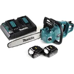 Makita DUC 355 PT2 Akku Kettensäge 36V - Akku Kettensäge mit 35 cm Schnittlänge, leistungsstark und kabellos, inklusive 2x 5,0 Ah Akku und Doppelladegerät - ideal für präzise Arbeiten im Garten.