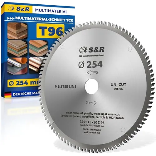 S&R Kreissägeblatt 254 x 30 x 3,2 mm 96T Multimaterial Uni Cut, 96 Hartmetallzähne, HM-Sägeblatt