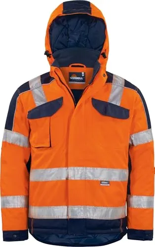 Vizwell Winter Warnschutz Arbeitsjacke leuchtorange mit Kapuze Gr.S