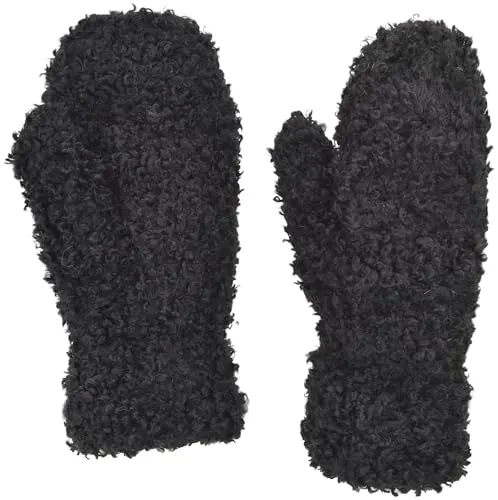 styleBREAKER Damen Teddy Fäustlinge mit Fleece Futter | Kuschelige Winter Fausthandschuhe Einfarbig mit Gummibund | Warme Kunstfell Fake Fur Handschuhe, Farbe:Schwarz