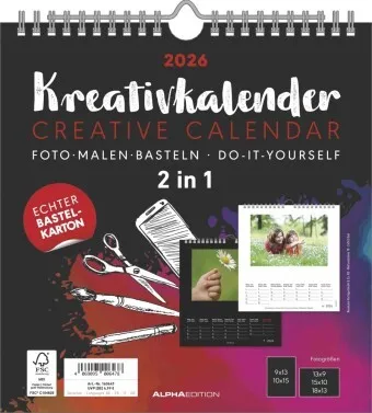 Kreativ-Kalender M - 2 in 1: schwarz und weiss 2026 - Bücher, kreativer Kalender mit Foto- und Malflächen für ein inspirierendes Jahr 2026 - ideal zum Entspannen und Gestalten.