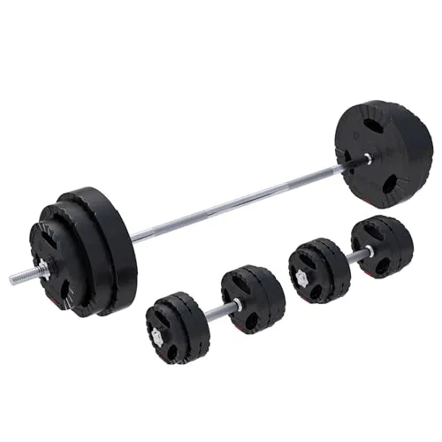 GORILLA SPORTS Hantel-Set 60/100/130 kg - Langhantel & Kurzhanteln - Hantelset mit robusten Kunststoffüberzügen, ideal für professionelles Training zu Hause. Enthält Langhantel, 2 Kurzhanteln und vielfältige Gewichte für individuelles Workout.
