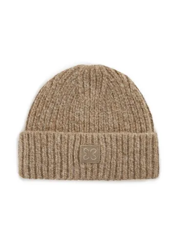 CODELLO Damen Mütze mit Monogramm-Patch - Strickmützen für Damen: Modische Mütze aus weicher Wolle mit einzigartigem Monogramm-Patch für einen stilvollen Look an kalten Wintertagen.