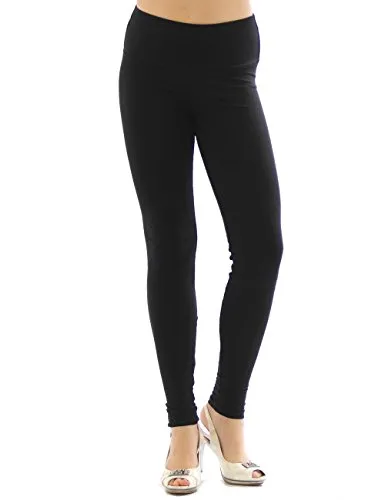 YESET Damen Leggings hoher Bund Lange Hose Leggins lang Baumwolle Wäsche schwarz L