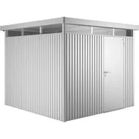 Biohort Metall-Gerätehaus HighLine Silber-Metallic 6,6 m² - Gerätehaus mit 6,6 m², stabiler Konstruktion und breitem Eingang für einfachen Zugang. Ideal zum Lagern von Gartenutensilien, Fahrrädern und Möbeln, wetterfest und korrosionsgeschützt.