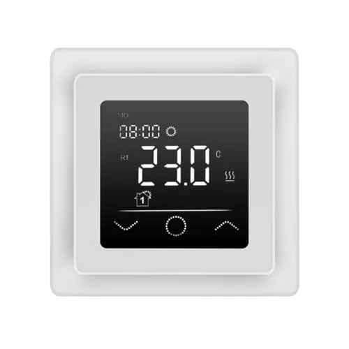 HoWaTech Thermostat Touchscreen 750 weiß - Thermostat für elektrische Fußbodenheizung mit 2,5' Touchscreen, Bodensensor und App-Steuerung für energiesparenden Betrieb und individuelle Temperaturregelung.