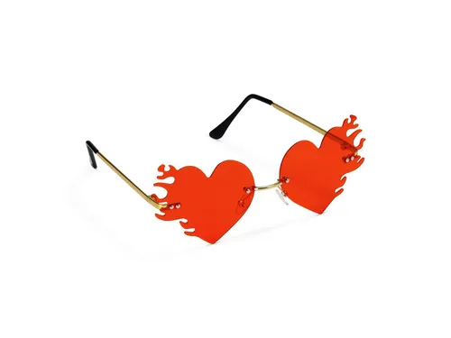 partydeco Kostüm, Sonnenbrille Herz mit Flammen 14x13x5cm Kunststoff Rot
