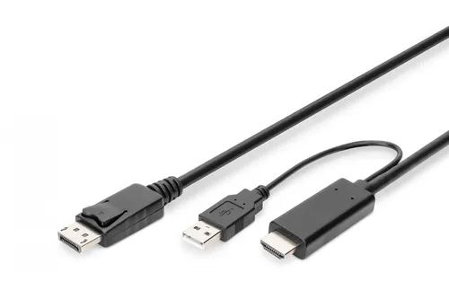 DIGITUS aktives HDMI Adapterkabel - HDMI zu DisplayPort, 2m UHD 4k30Hz mit USB-A Stromversorgung