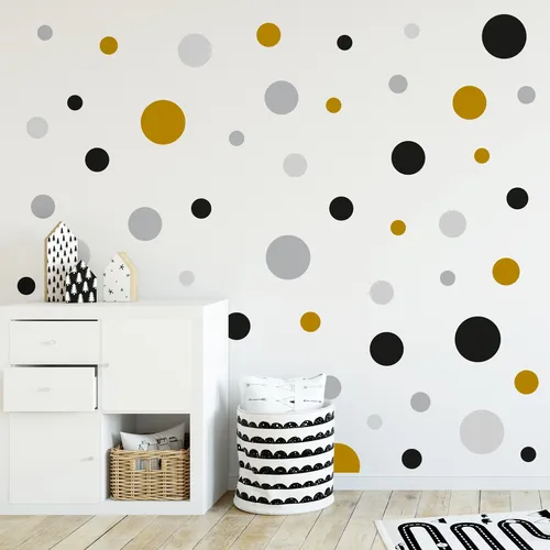 Wandtattoo Kreise Set 120 Stück Schwarz Grau Senf Punkte Sticker Y068