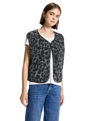 Stylische Fellweste STREET ONE STUDIO für Damen, Gr. 44, grau - Modische Funktionsjacke aus softem Teddy-Material mit Leo-Muster. Ideal für stylishe Layering-Looks und pflegeleicht. Perfekt für den Casual-Look!