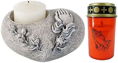 Novaliv Grabschmuck Herz Grau mit LED Grablicht in grau von Novaliv