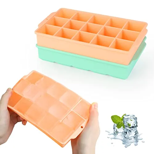 JOPHEK Eiswürfelform, 2 Stück 30 Fach Silikon Eiswürfelschale, Große Quadratische Eiswürfel 3.5cm für Cocktails Whisky Wein Obst Fruchtpürees Eiscreme Eistee (Grün+Orange-Gelb)