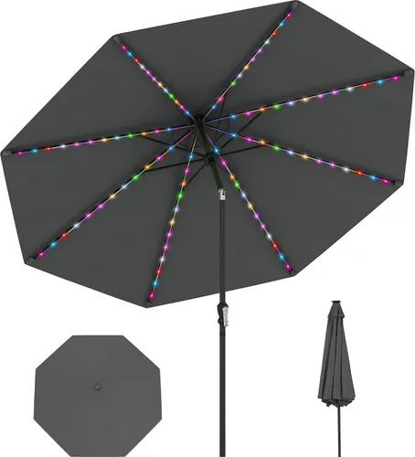 COSTWAY Sonnenschirm 300 cm mit LED-Solar-Beleuchtung