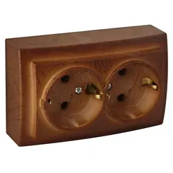 Doppelsteckdose Walnuss Holzoptik – Aufputz IP20 für Innen – THEMIS