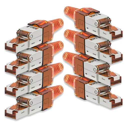8x Netzwerkstecker CAT 7 Werkzeuglos RJ45 Netzwerk Metall Stecker Verlegekabel