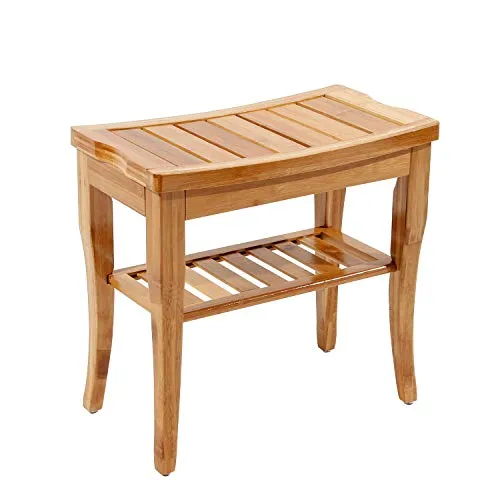 sogesfurniture Bambus Hocker Sitzhocker Duschhocker, Ablage Badhocker, Badezimmer Sitzbank, Mehrzweckhocker, 47.5x26x44.5 cm, KS-HSJ-04-BH