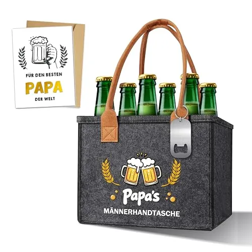 Papa Geschenk Männer-Männerhandtasche Bier mit Flaschenöffner und Grußkarte,Geschenk Papa Mann Bier Geschenkbeutel,Witzige Geburtstagsgeschenk für Papa (Papa’s Männerhandtasche)