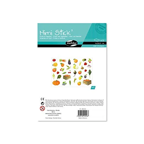 MY MANDARINE AE016O - Packung Mimi Stick, 12 Stickerbogen 21x16cm (408 Stickers), Obst und Gemüse, 1 Pack