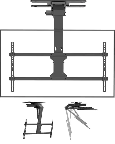 Xantron DEHA-800EXL-Roto TV Deckenhalterung elektrisch, klappbar & schwenkbar/Fernseher Deckenhalterung für 43-86 Zoll / 180 Grad schwenkbar / 3-in-1-Steuerung/Kollisions-Sensor bis 45 kg