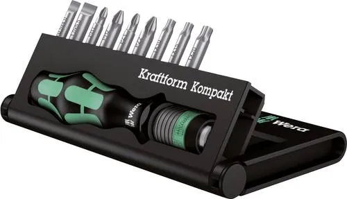 WERA KK10 Kraftform Kompakt Bit Set 05056653001 - Bit-Satz mit 10 hochwertigen Bits und Halter, perfekt für präzises Arbeiten und vielseitige Anwendungen.